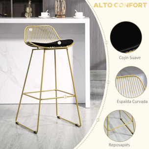 Conjunto de 4 Taburetes de Bar Taburetes Altos de Cocina con Cojín de Terciopelo Respaldo y Reposapiés Estilo Moderno Carga 120 kg para Comedor Sala 46,5x48x93 cm Dorado