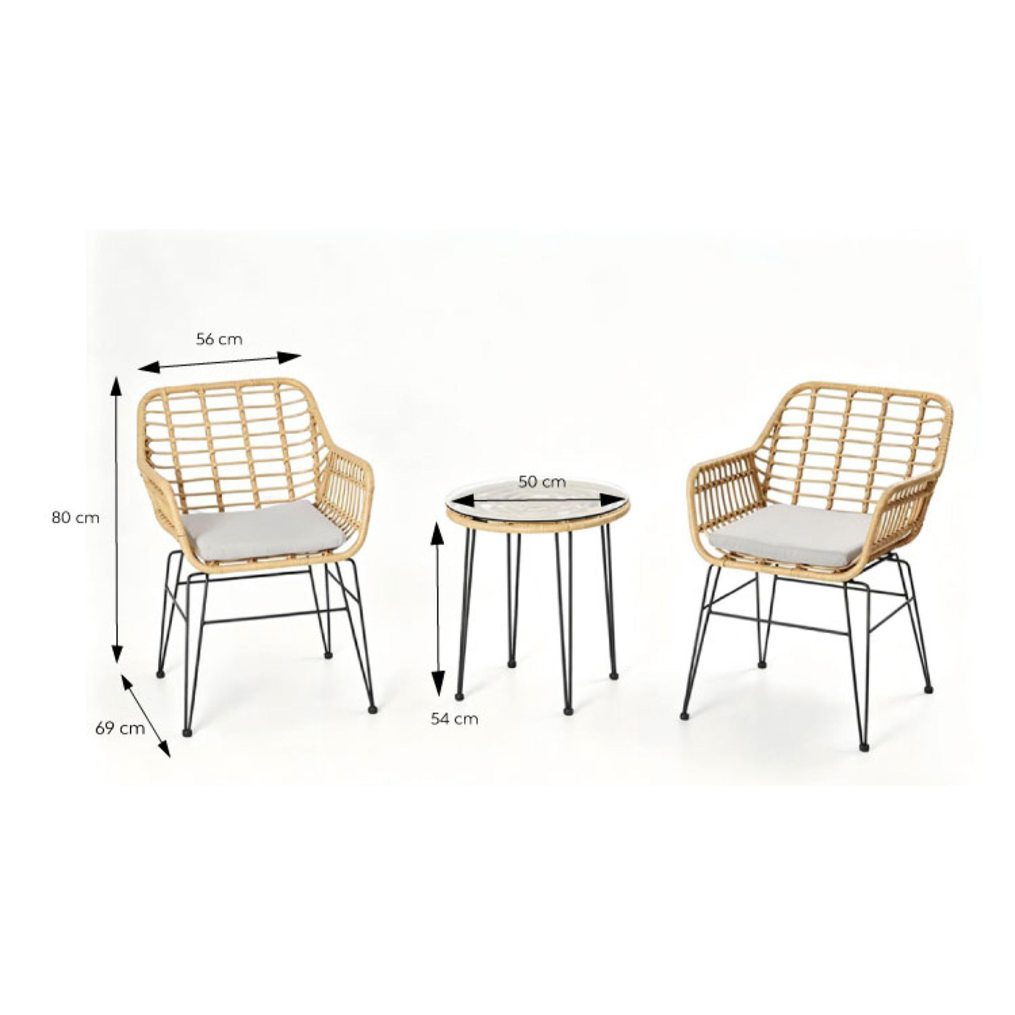 Ensemble de jardin 2 fauteuils et table basse effet rotin naturel LUGO
