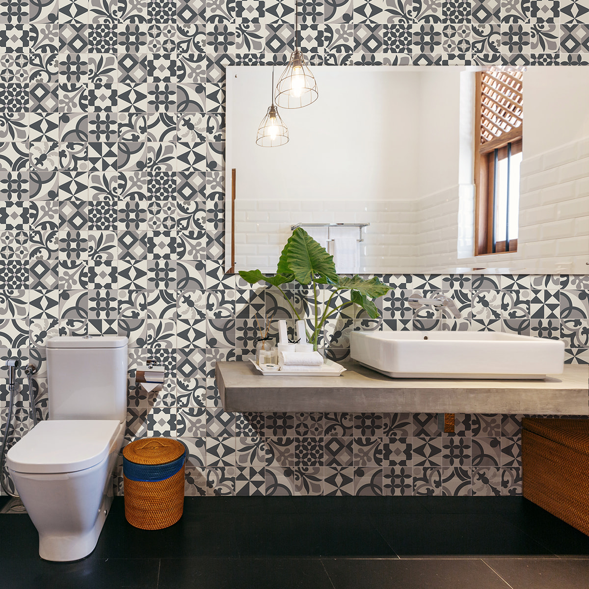 Stickers muraux - Sticker Mural Carrelage adhésif Cuisine Salle de Bain - 60 STICKERS CARREAUX DE CIMENT AZULEJOS ALATA