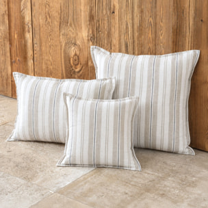Housse de coussin  recto-verso 100% coton rayures tapissier LOURMARIN - Beige