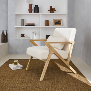 Fauteuil scandinave bois d'hévéa et bouclette blanche ANTOINE