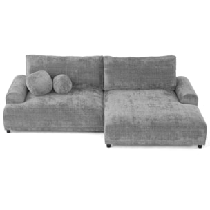 Nelly - canapé d'angle droit 4 places convertible avec coffre en velours texturé - Gris