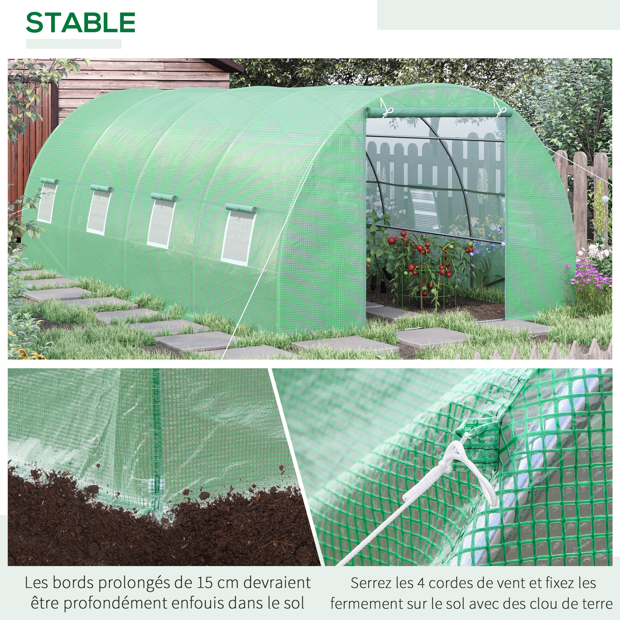 Serre de jardin tunnel 5,9L x 3l x 2H m châssis tubulaire acier galvanisé renforcé 2,5 cm 8 fenêtres 1 porte vert