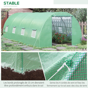 Serre de jardin tunnel 5,9L x 3l x 2H m châssis tubulaire acier galvanisé renforcé 2,5 cm 8 fenêtres 1 porte vert