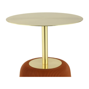 Tavolino Jokai in metallo oro e ecopelle cognac