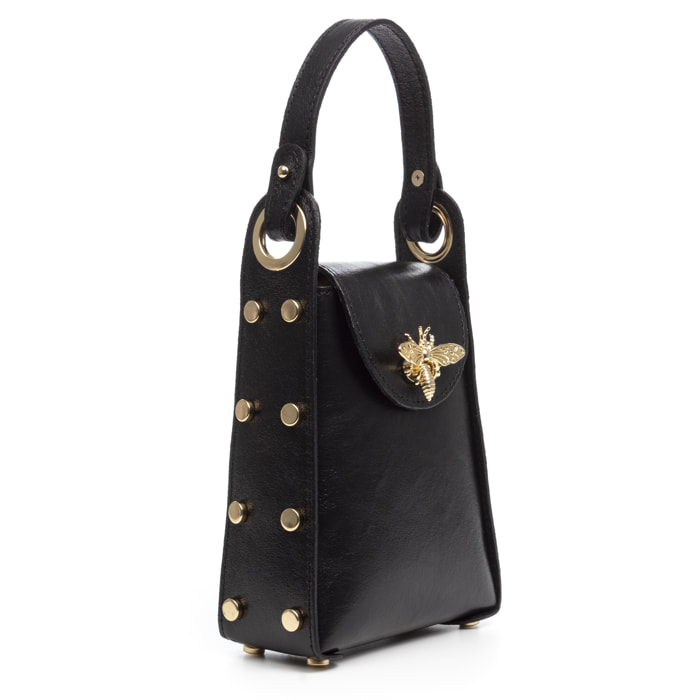 Alviano borsa a mano donna. Pelle scamosciata autentica con finitura lucida.