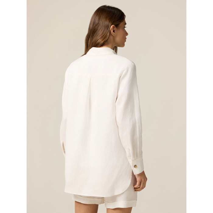 Oltre - Camisa de lino con broche - Blanco