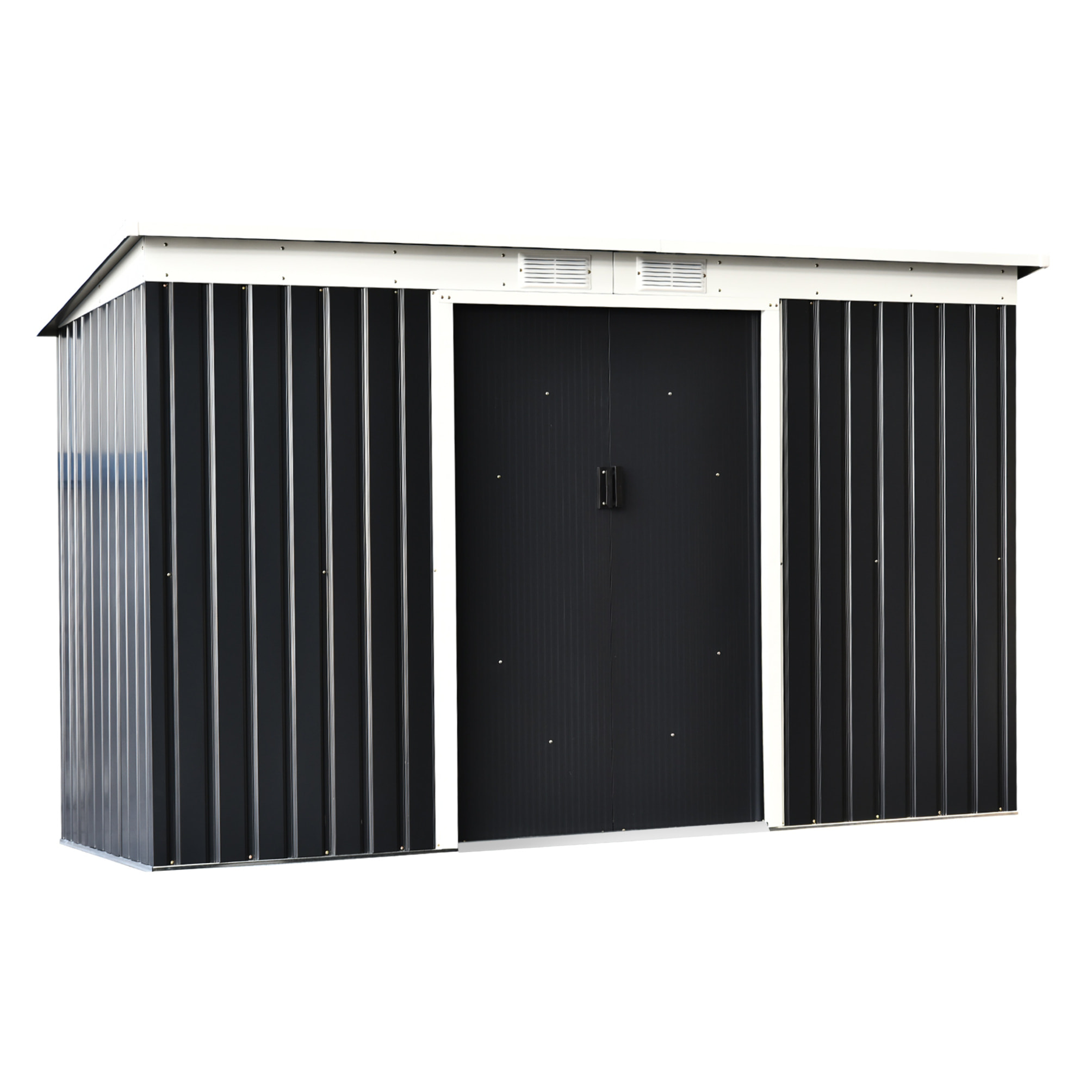 Abri de jardin - remise pour outils - cabanon portes verrouillables - dim. 2,8L x 1,3l x 1,72H m - tôle d'acier gris noir