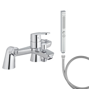 Mitigeur baignoire Aimé + pommeau de douche Shift+ carré + flexible de douche métal + colonnettes