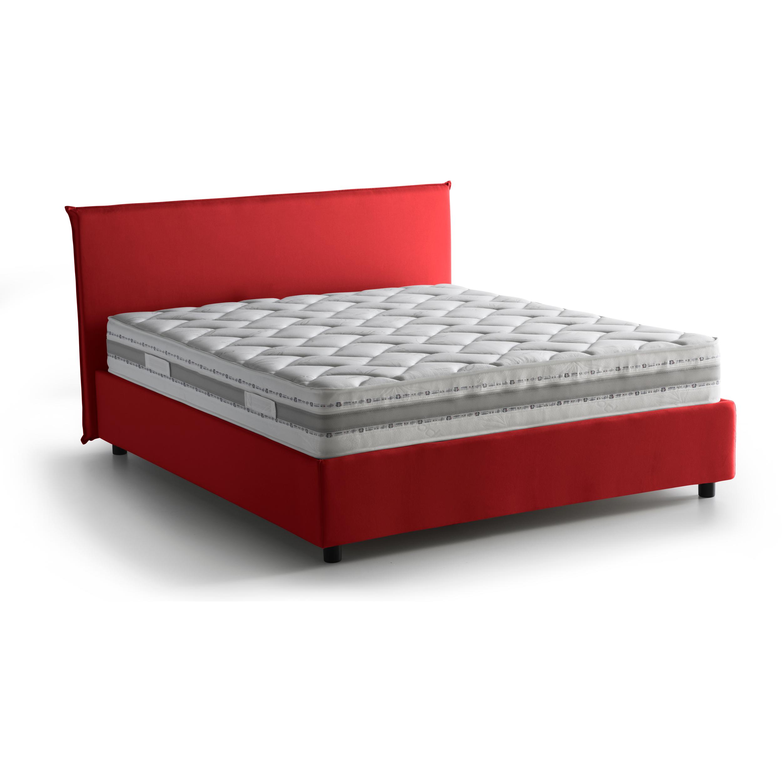 Letto matrimoniale Azue, Letto contenitore con rivestimento in tessuto, 100% Made in Italy, Apertura frontale, adatto per materasso Cm 140x190, Rosso