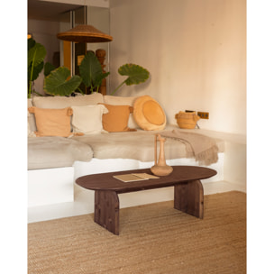 Table basse ovale en bois massif ton noyer en différentes tailles