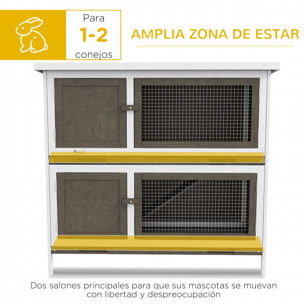 Conejera de Madera Jaula para Conejos de 2 Pisos 97x44x91 cm con Techo Asfáltico Puertas con Pestillo Bandejas Extraíbles y Rampa para 2 Conejos Marrón