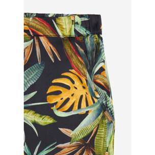 Pantaloni donna in satin di viscosa a fantasia tropical