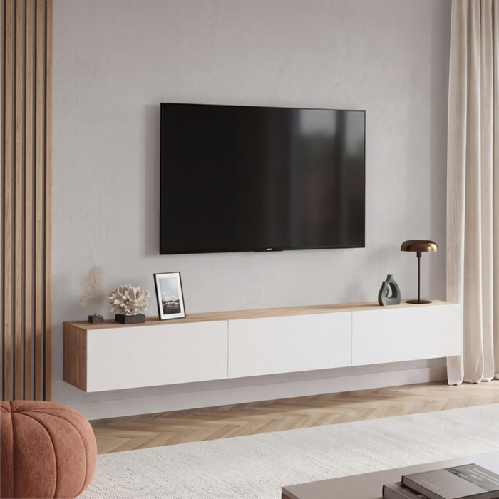 Meuble TV suspendu Michigan bois et blanc 270cm