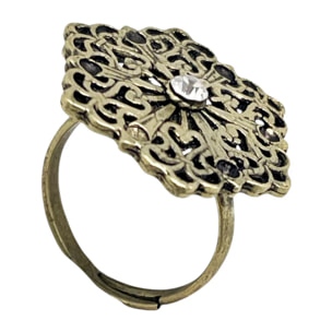 Anillo Retro cristal negro y dorado envejecido chapado