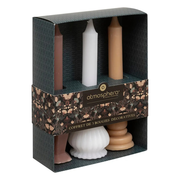 Coffret 3 bougies Little cottage blanc et rose H19cm