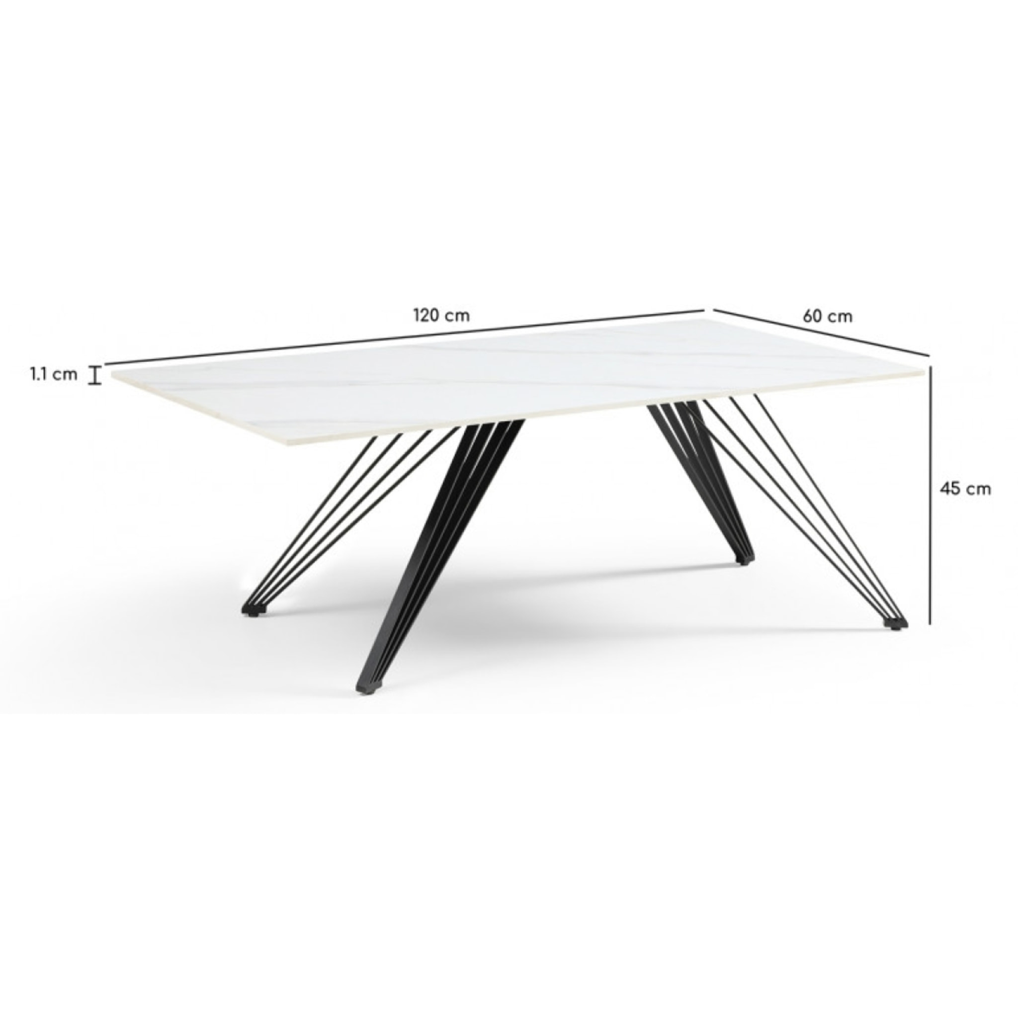 Table basse en céramique 120x60cm marbre blanc - 7 piètements - UNIK
