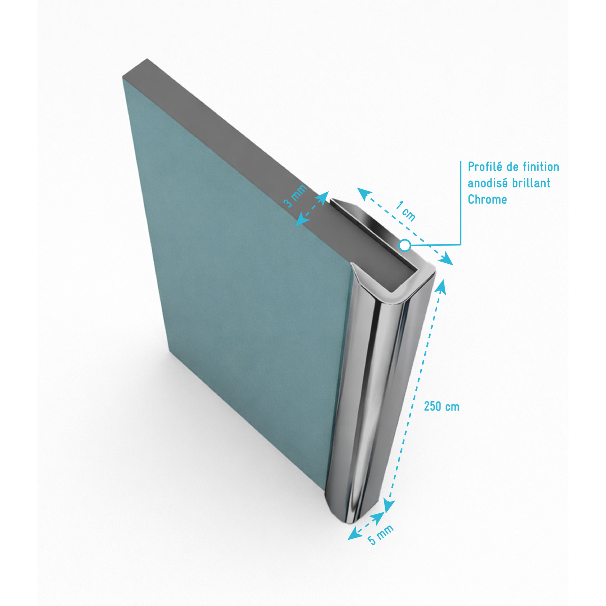 2 profilés muraux de finition en aluminium Chrome H250 cm compatible avec WALL'IT et STONE'IT