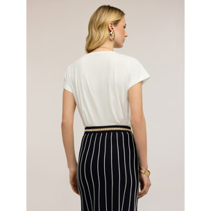 Motivi - T-shirt bimaterica misto cotone - Bianco