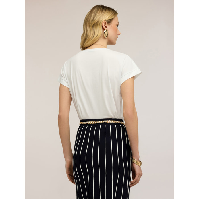 Motivi - T-shirt bimaterica misto cotone - Bianco