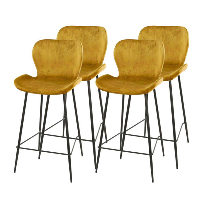 Basti - lot de 4 tabourets de bar - en velours doré - Doré