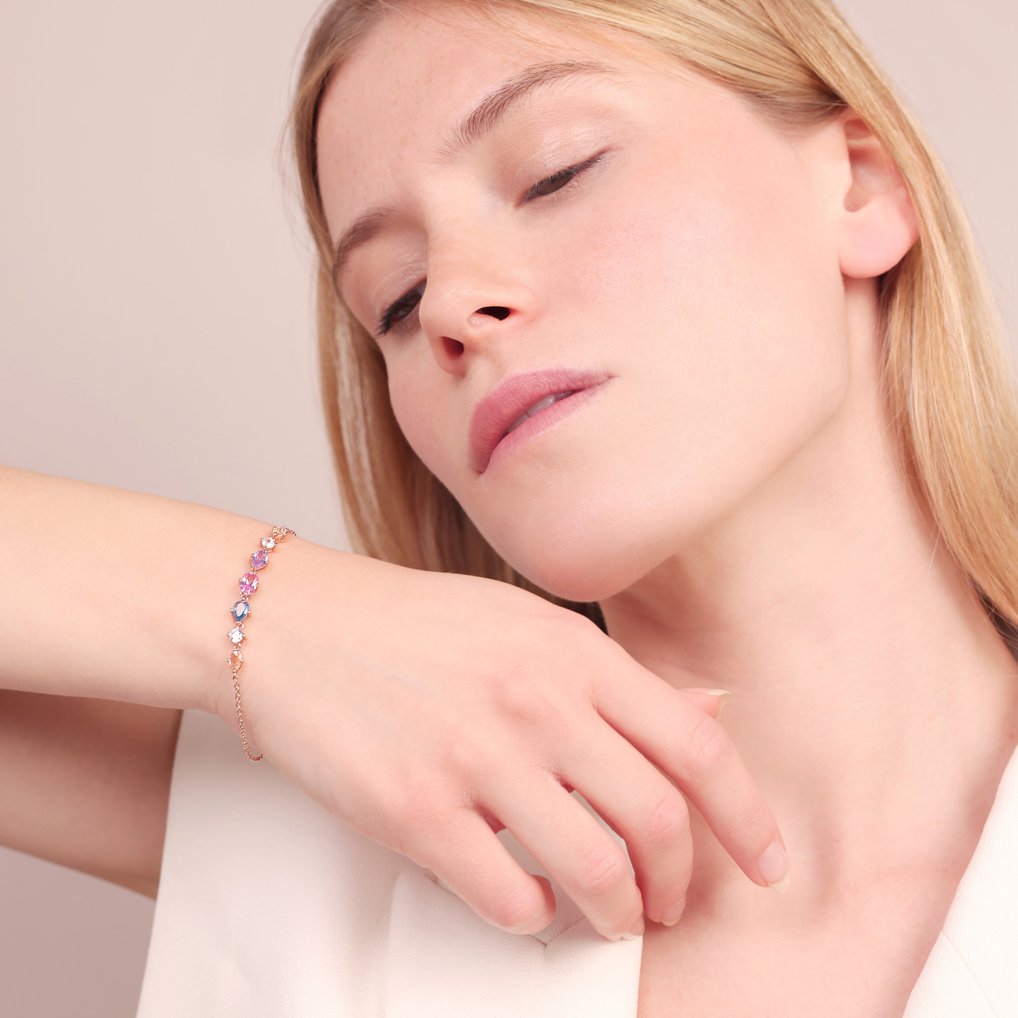 Bracciale Catena Rolo con Cubic Zirconia Miste Colorate