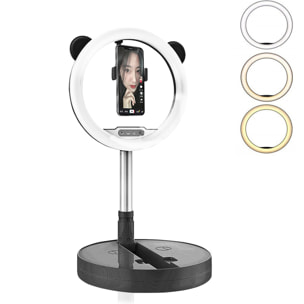 Anillo luz LED estudio de 10,8 pulgadas, plegable y extensible con soporte smartphone.