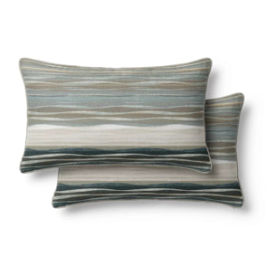 Lot de 2 taies satin de coton imprimé bleu vert Strates ecume