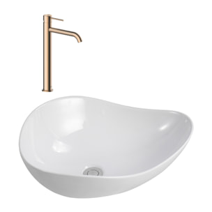 Aurum mitigeur lavabo en inox, or rose + Ceramia PixL 51x38x19 cm vasque à poser, sans trop-plein, blanc (SAT285BRGCEPX5038)