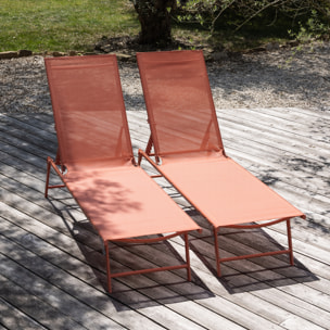 Lot de 2 bains de soleil pliants SICILIA en textilène terracotta - structure terracotta