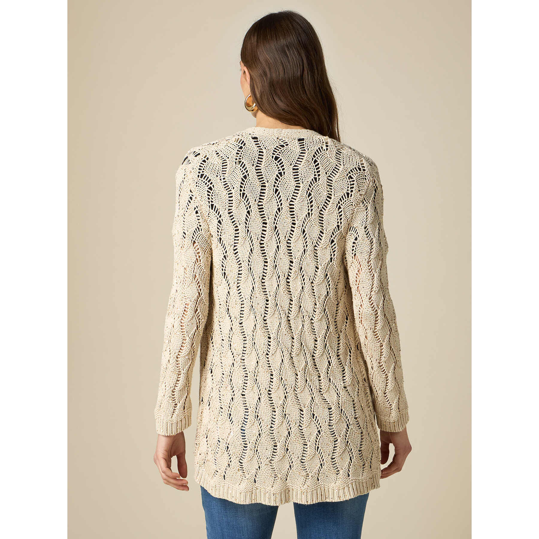 Oltre - Cardigan traforato con micro paillettes - Beige