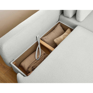 Mahina - canapé d'angle droit - 4 places - convertible avec coffre - en tissu bouclette - Gris clair