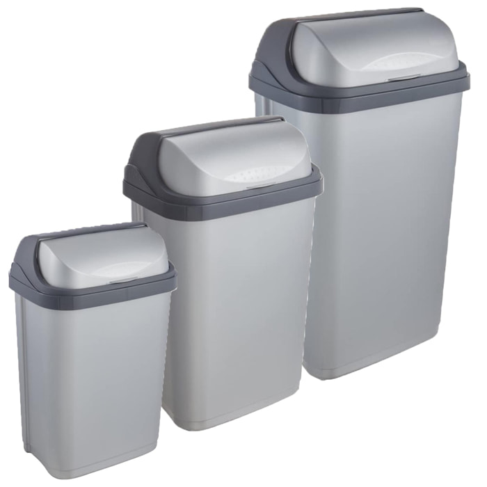 Pack de 3 cubos de basura con tapa deslizante Rasmus 10/25/50 litros en color plateado