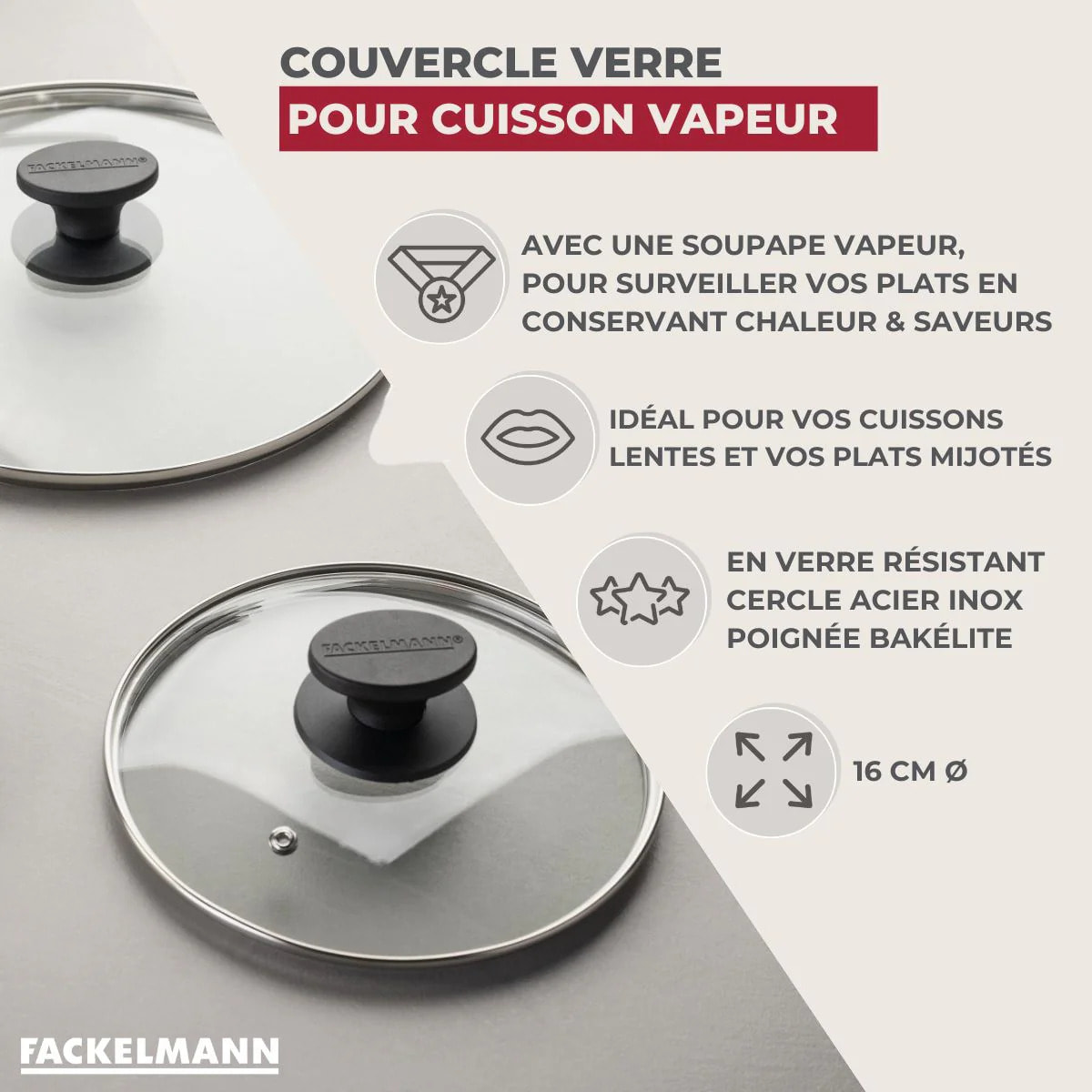 Couvercle de cuisson en verre 16 cm Fackelmann