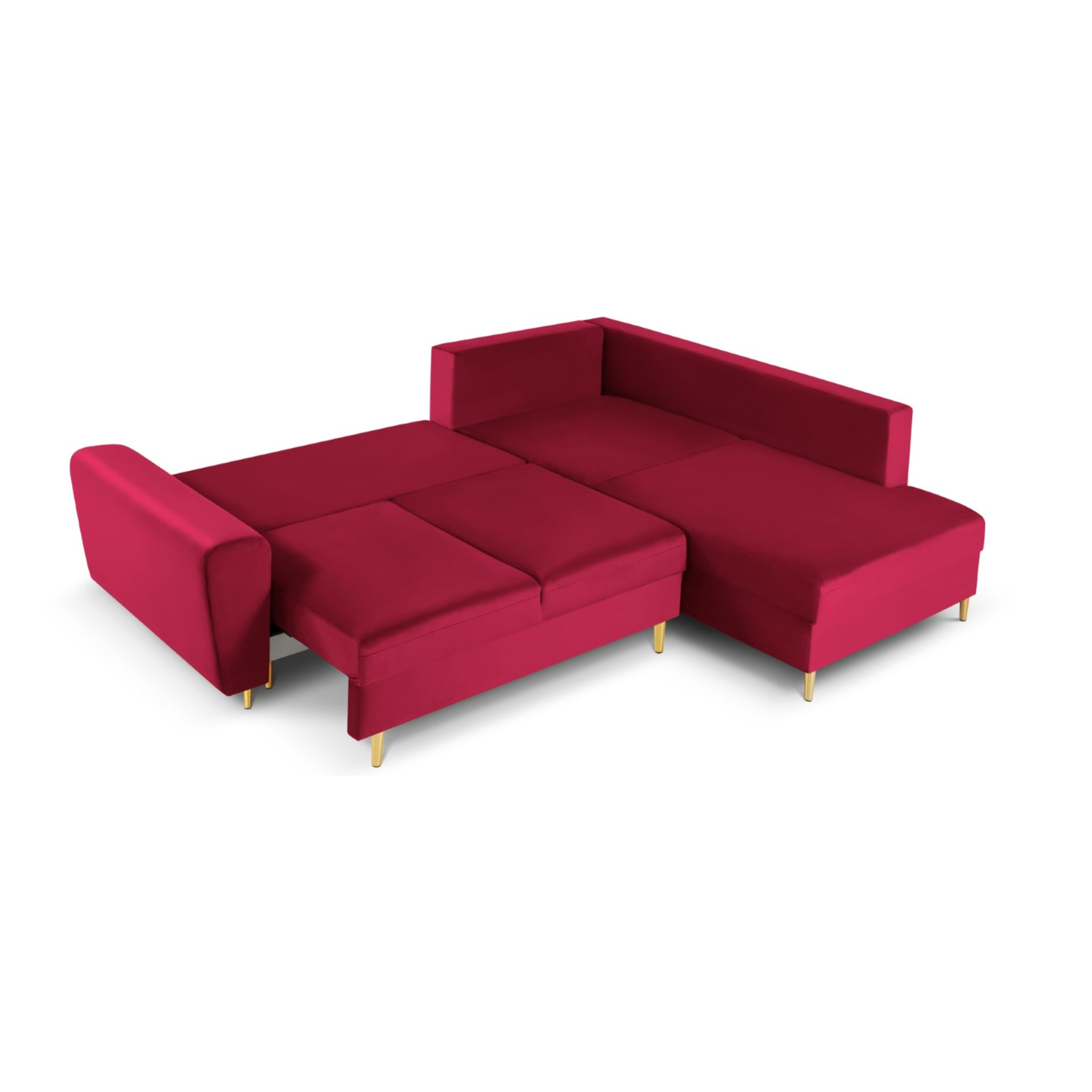 Canapé d'angle droit convertible avec coffre de rangement "Kyoto" 5 places en velours rouge