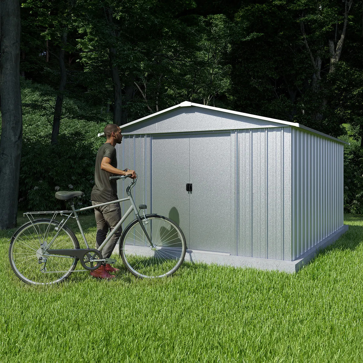 Abri de jardin métal brut Yardmaster Eco 11,03 m² + kit d'ancrage