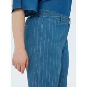 Fiorella Rubino - Pantaloni Wide Leg in tencel con gessatura in lurex - Blu