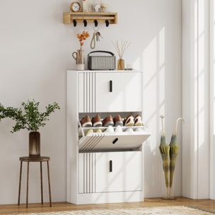 Meuble à chaussures design Urban Craft 3 portes abattantes 3 étagères poignées métal noir aspect bois blanc