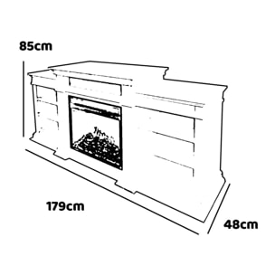 Biden - Camino elettrico da terra 179x48xH85 cm, effetto fiamma, colore bianco