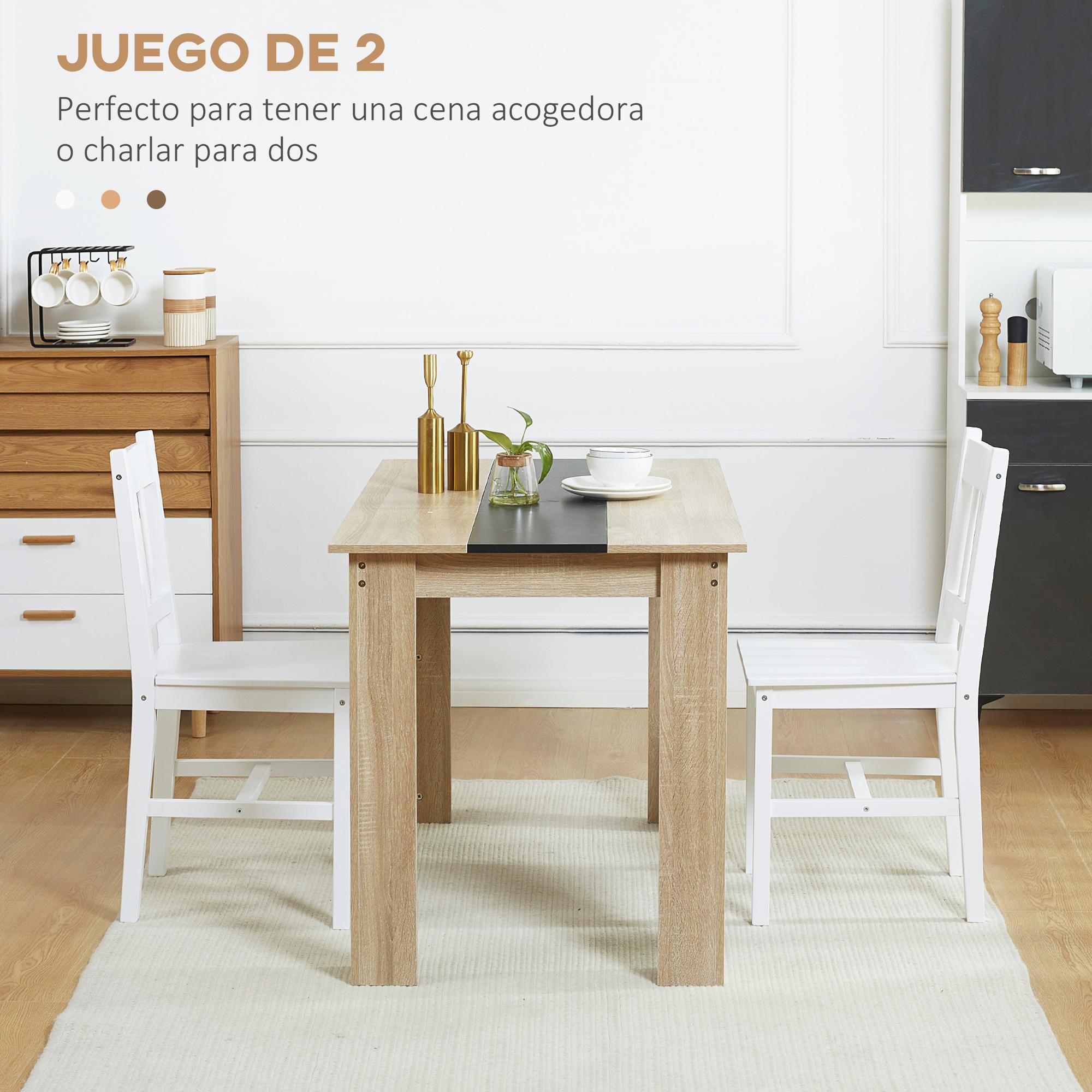 Juego de 2 Sillas de Comedor Blancas Silla de Cocina con Respaldo de Listones Estructura de Madera de Pino para Salón Restaurante Carga 120 kg 41x46,5x85,5 cm