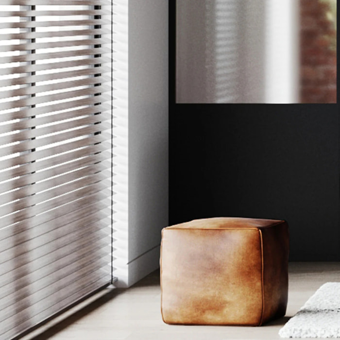 Pouf carré en cuir marron 40 cm - Arrah