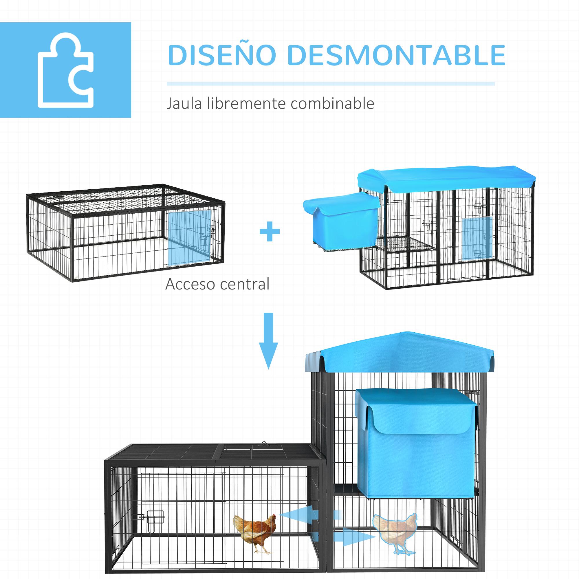 Gallinero para Exterior de Acero Jaula para 6-10 Gallinas con Toldo Corral de Alambre Independiente Nido Múltiples Puertas y Plataforma 200x165,5x103 cm Negro y Azul