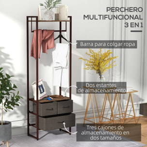 Perchero para Ropa Perchero Recibidor con 3 Cajones de Tela Barra para Colgar y Estante de Almacenamiento para Pasillo Dormitorio Sala de Estar 58,5x30x178 cm Marrón Rústico
