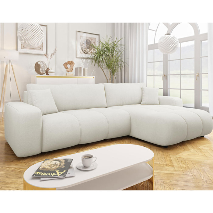 Nicole - Canapé d'angle réversible 5 places convertible avec coffre en tissu - Beige