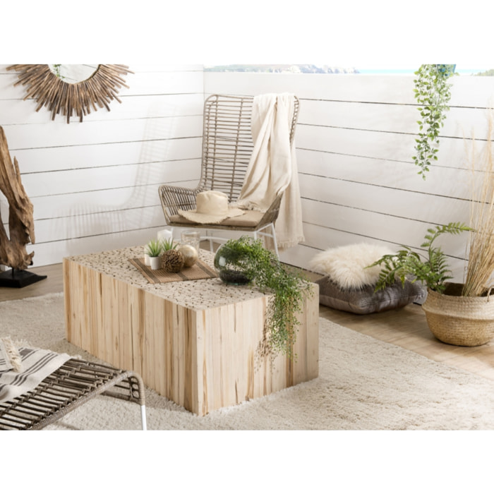 LALY - Table basse rectangulaire 110x60cm bois naturel branches Teck