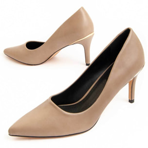 Zapato De Tacón - Beige - Altura: 6 Cm