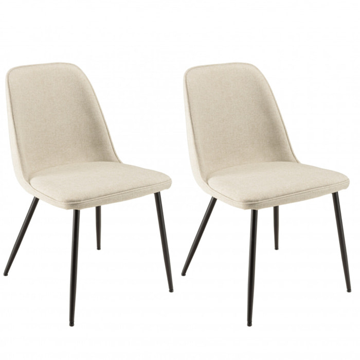 AUGUSTIN - Lot de 2 chaises tissu écru dossier droit pieds acier noir