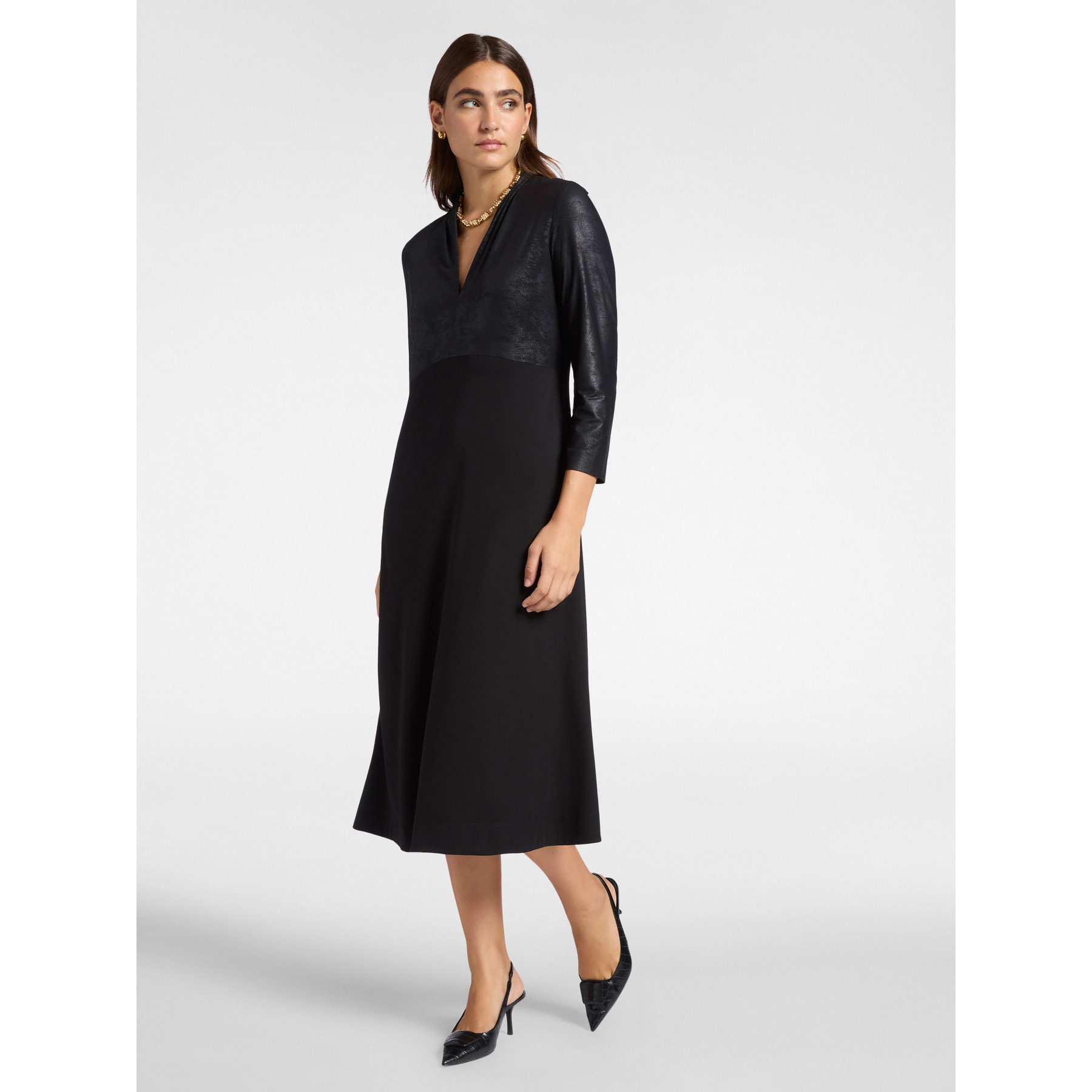 Elena Mirò - Vestido largo en dos tejidos - Negro