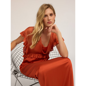 Motivi - Vestido largo con volantes - Naranja sol
