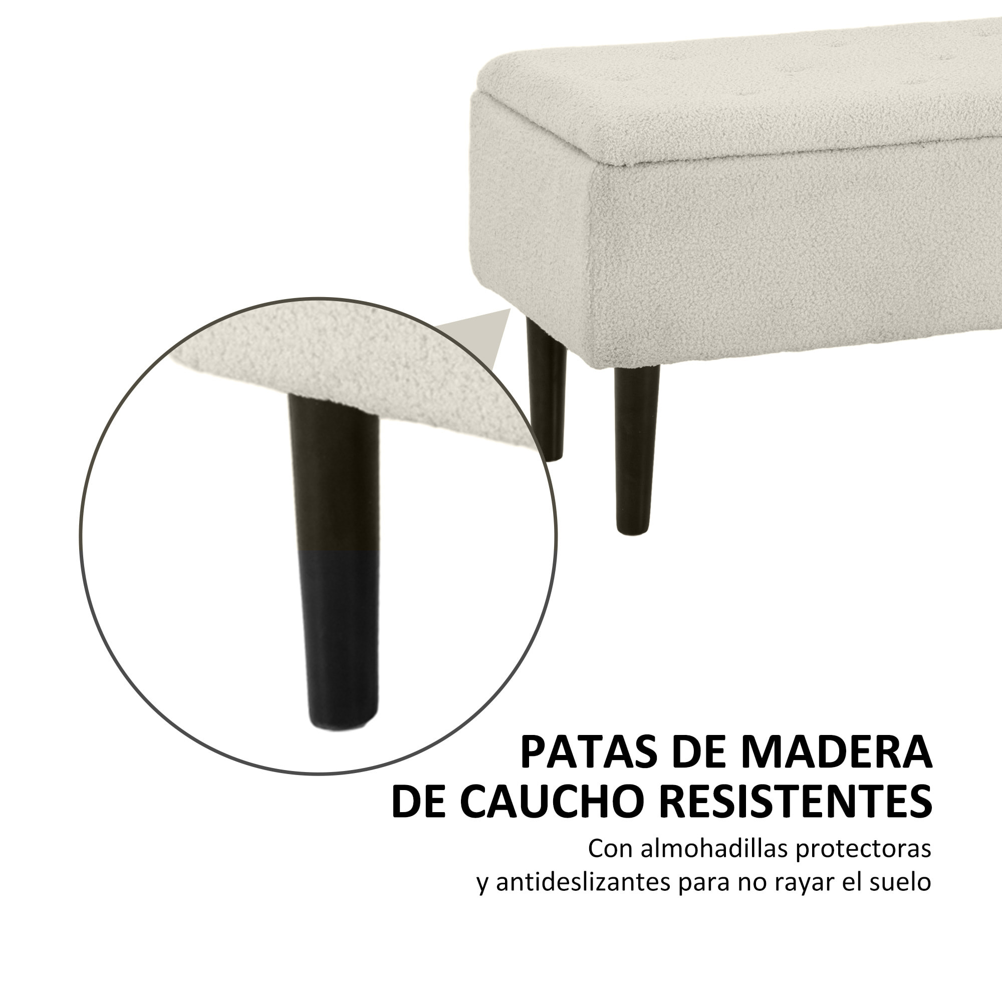 Baúl de Almacenaje de Dormitorio Banco de Almacenamiento Capacidad 47 L con Tapa Abatible y Patas de Madera para Salón Carga 120 kg 95x38x45 cm Beige